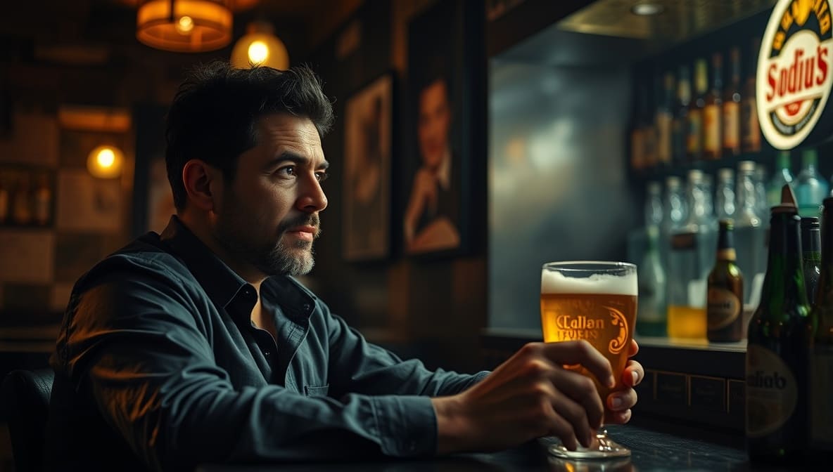 Homem evitando cerveja em sinal de alerta ao alcoolismo