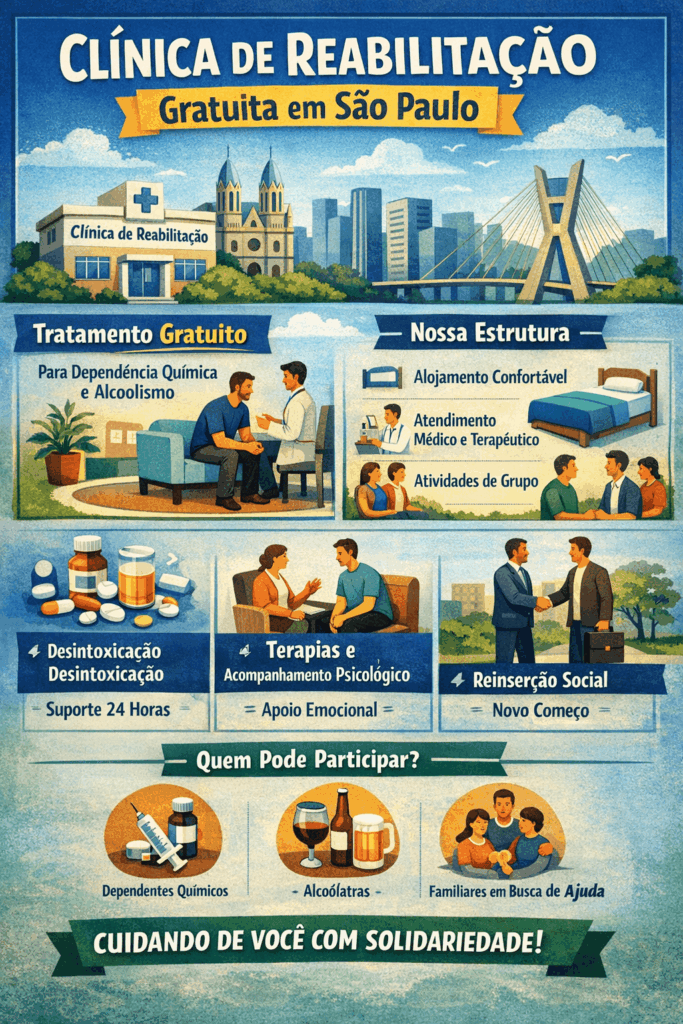 Infográfico sobre clínica de reabilitação gratuita em São Paulo para dependência química e alcoolismo
