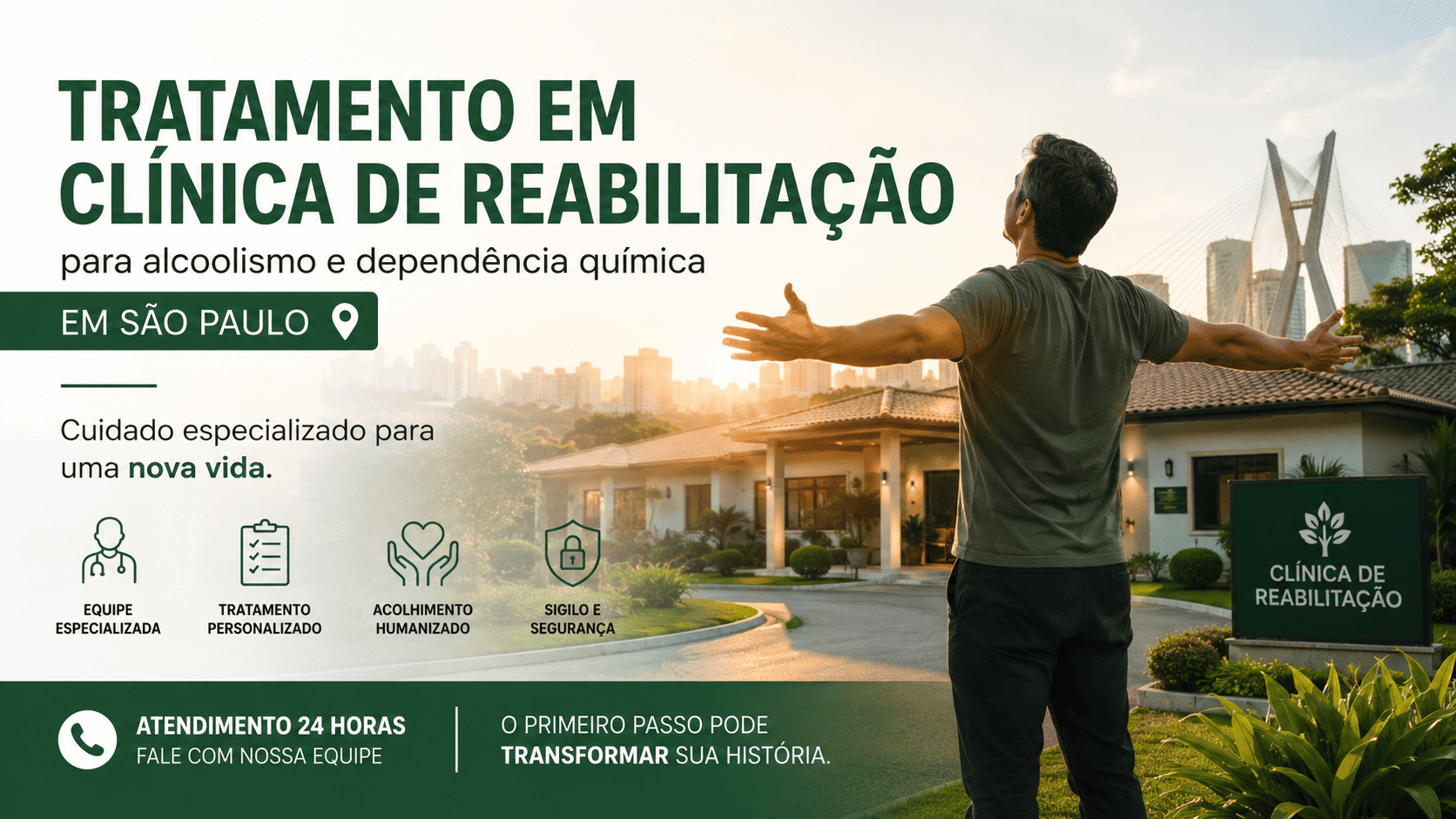 Fachada de clínica de reabilitação em São Paulo