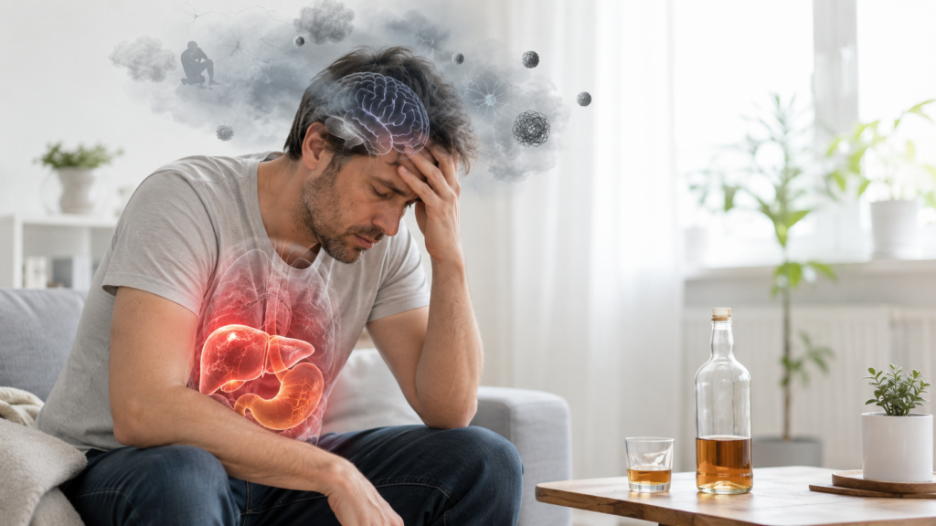 Pessoa enfrentando consequências do alcoolismo