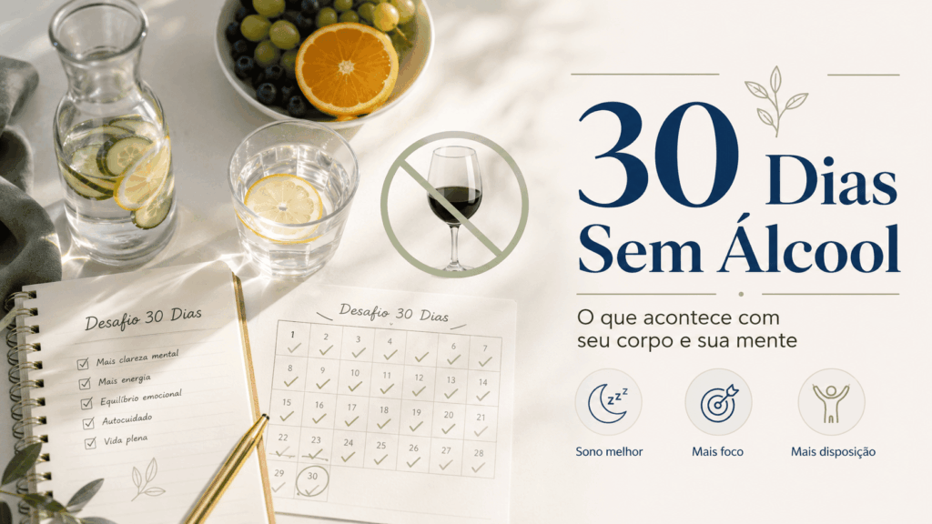 Desafio 30 dias sem álcool com água, frutas e hábitos saudáveis