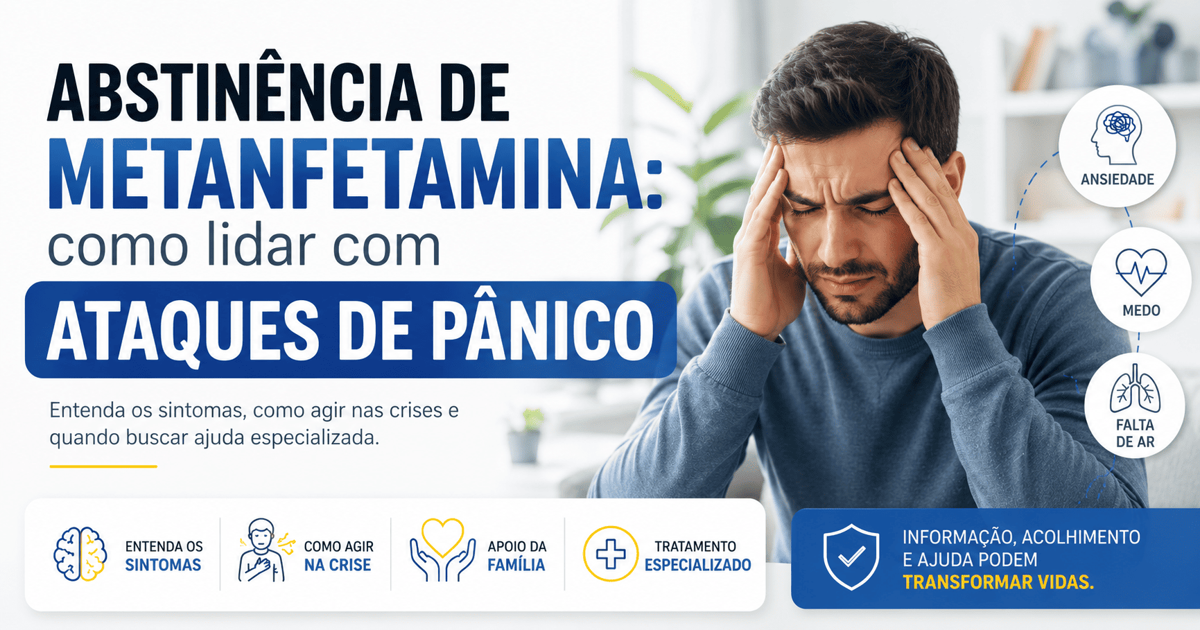 Homem em crise de ansiedade durante abstinência de metanfetamina