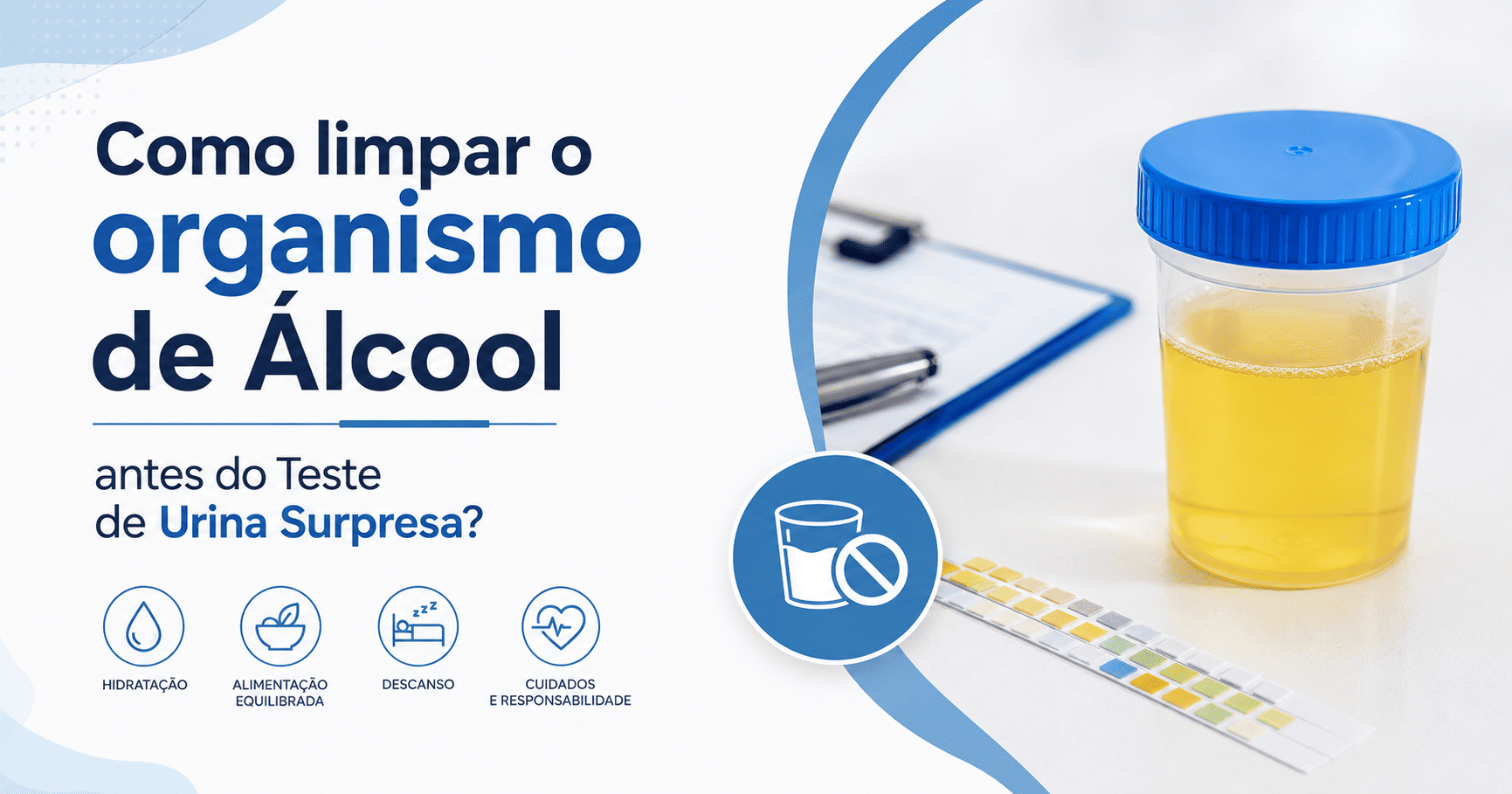 Recipiente de exame de urina para detecção de álcool.