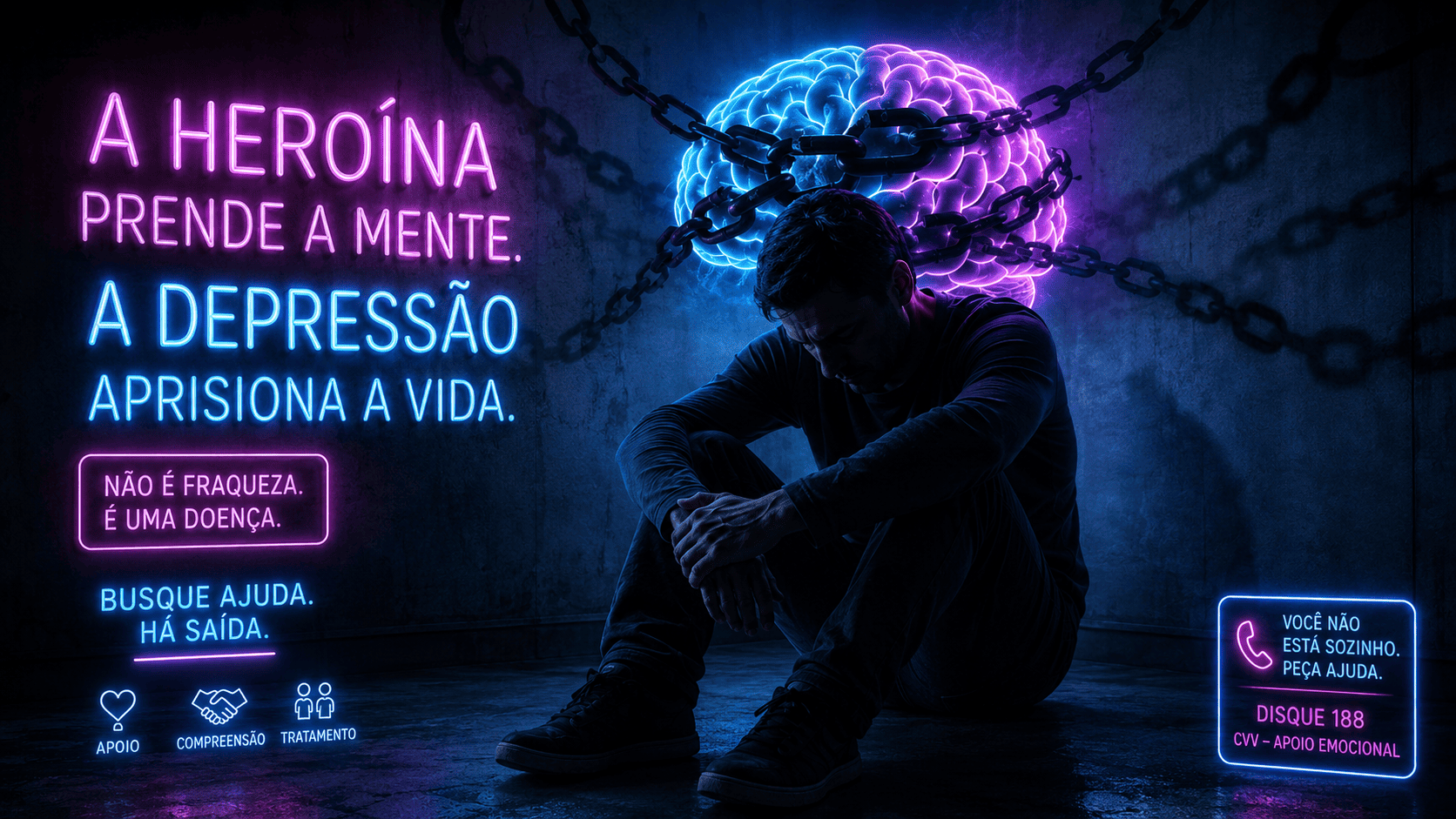 Pessoa isolada simbolizando depressão causada pela heroína.