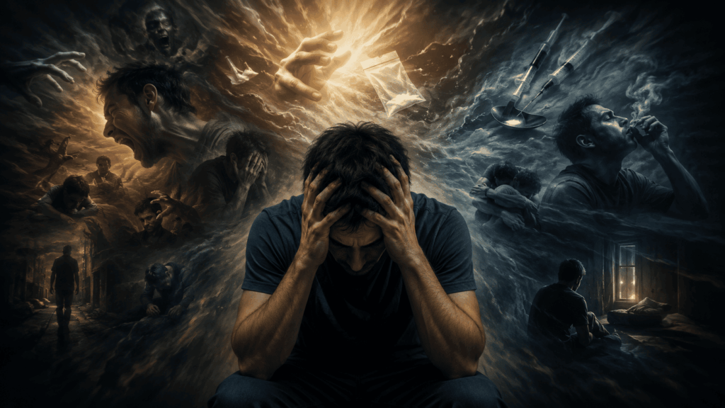 Homem angustiado durante crise emocional