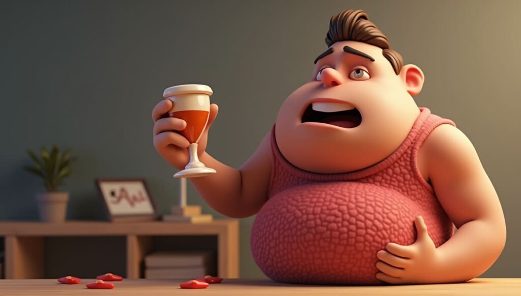 Barriga inchada após consumo de álcool