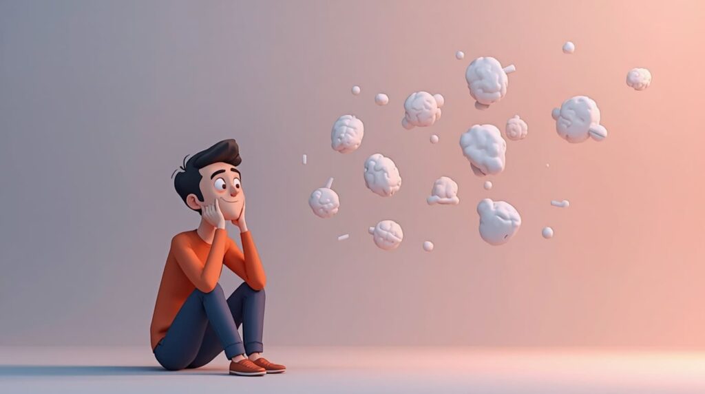 Ilustração sobre pensamentos intrusivos e saúde mental